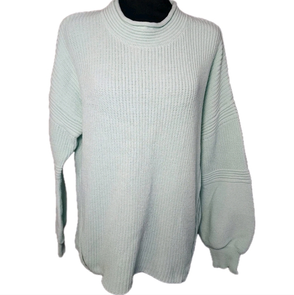 Fever Womens XL Knit Sweater Mint Green Ribbed Balloon  Sleeve